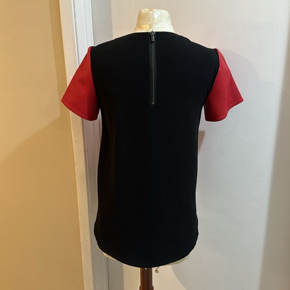 Lafayette 148 Leather Genuine Red Short Sleeve Pull Over Zip Chic Blouse Top S - Picture 6 of 16